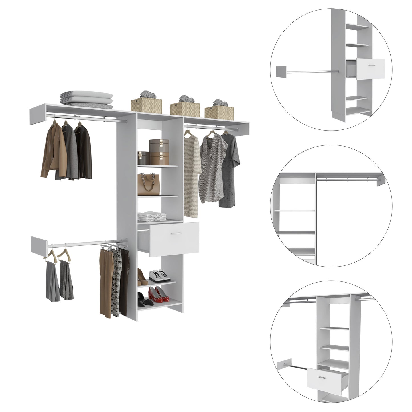 98" White Manufactured Wood Standard With Five Shelves And One Drawer