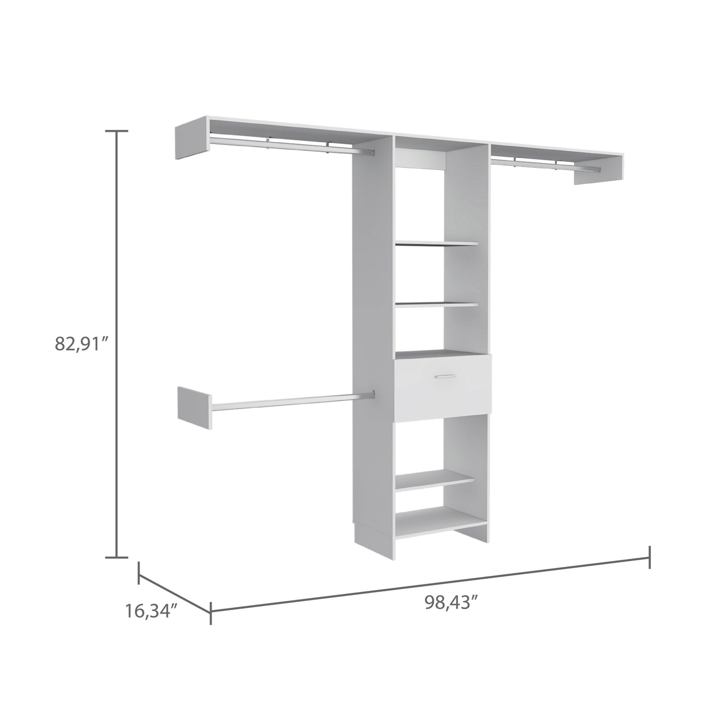 98" White Manufactured Wood Standard With Five Shelves And One Drawer