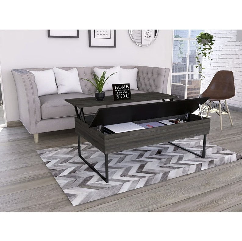 49" Black Manufactured Wood Rectangular Lift Top Coffee Table