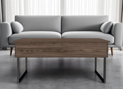 41" Dark Brown and Black Wood and Metal Lift Top Coffee Table