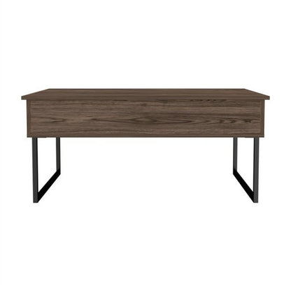 41" Dark Brown and Black Wood and Metal Lift Top Coffee Table