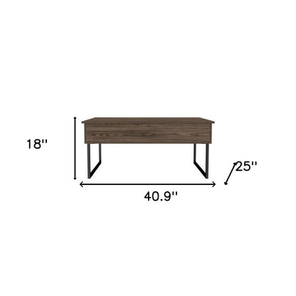 41" Dark Brown and Black Wood and Metal Lift Top Coffee Table