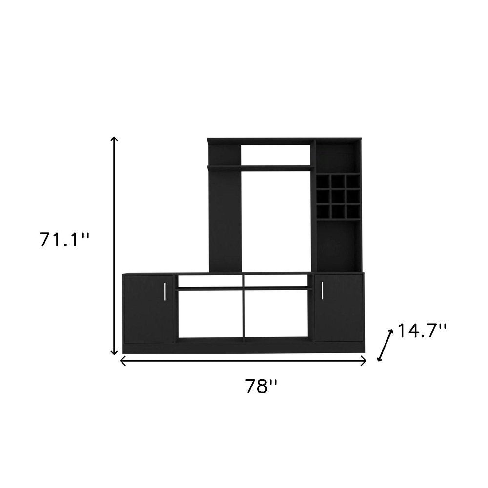 78" Black Wood Open shelving Entertainment Center