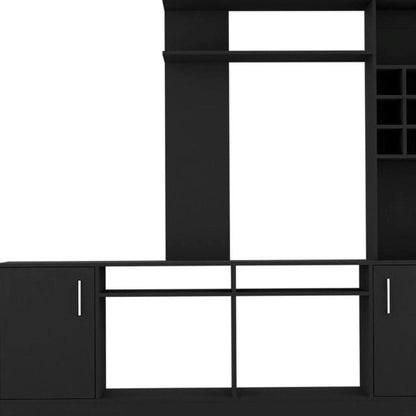 78" Black Wood Open shelving Entertainment Center
