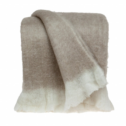 Beige Woven Acrylic Solid Color Reversable Throw