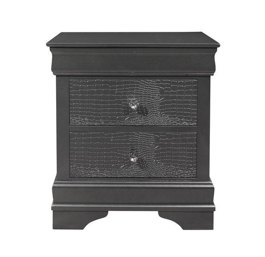 24" Gray Wood Shagreen Two Drawer Nightstand