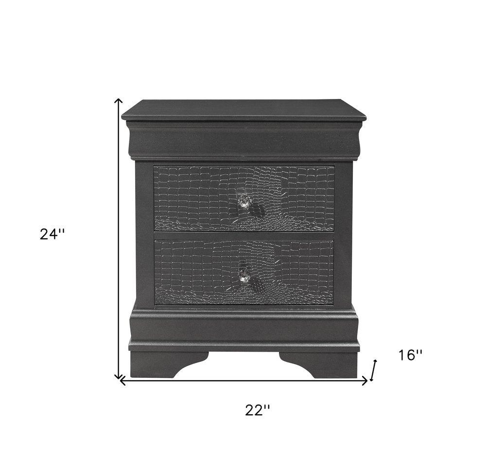 24" Gray Wood Shagreen Two Drawer Nightstand