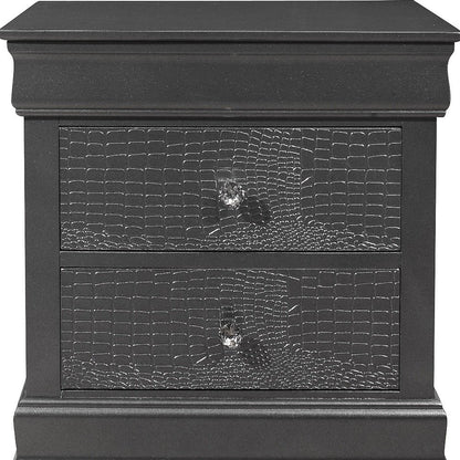 24" Gray Wood Shagreen Two Drawer Nightstand