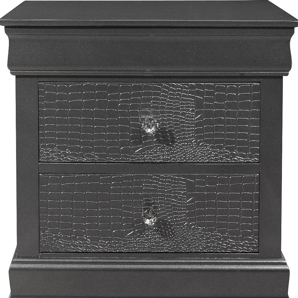 24" Gray Wood Shagreen Two Drawer Nightstand