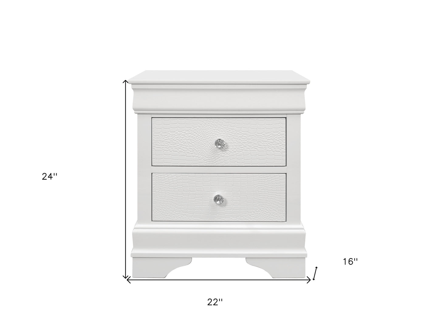 24" White Shagreen Two Drawer Solid Wood Nightstand