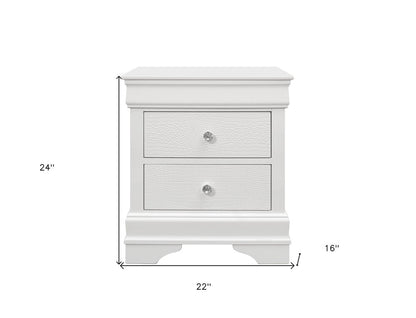 24" White Wood Shagreen Two Drawer Nightstand