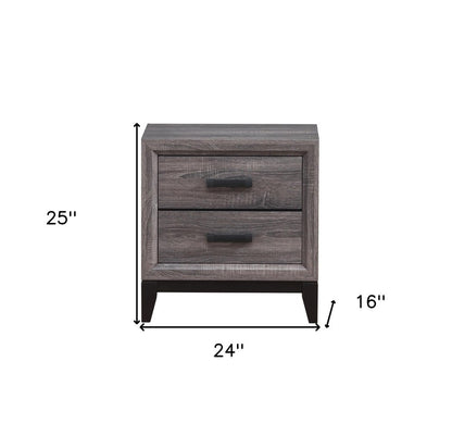 25" Gray Wood Two Drawer Nightstand