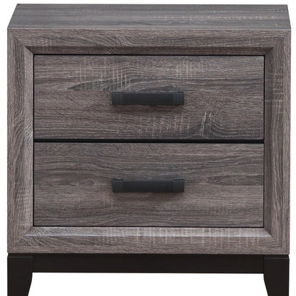 25" Gray Wood Two Drawer Nightstand