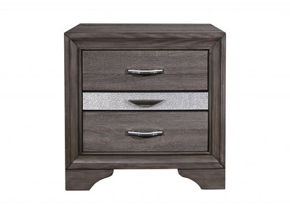 27" Gray Wood and Solid Wood Two Drawer Nightstand