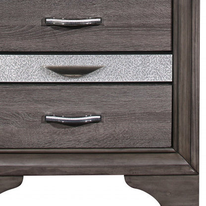 27" Gray Wood and Solid Wood Two Drawer Nightstand