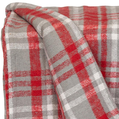 Red Woven Cotton Plaid Throw Blanket