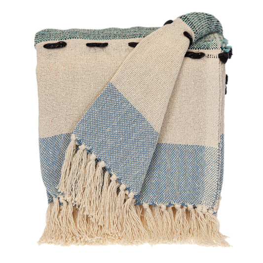 Blue Woven Cotton Abstract Throw Blanket