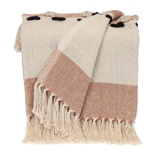 Brown Woven Cotton Abstract Throw Blanket
