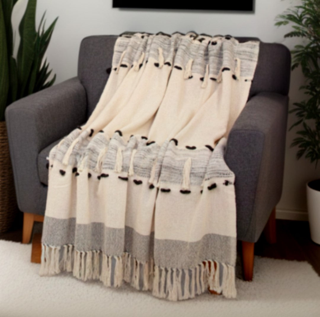 Gray Woven Cotton Abstract Throw Blanket