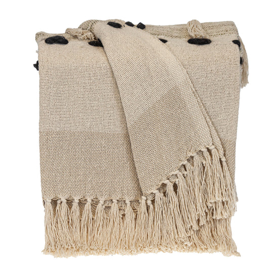 Beige Woven Cotton Abstract Throw Blanket