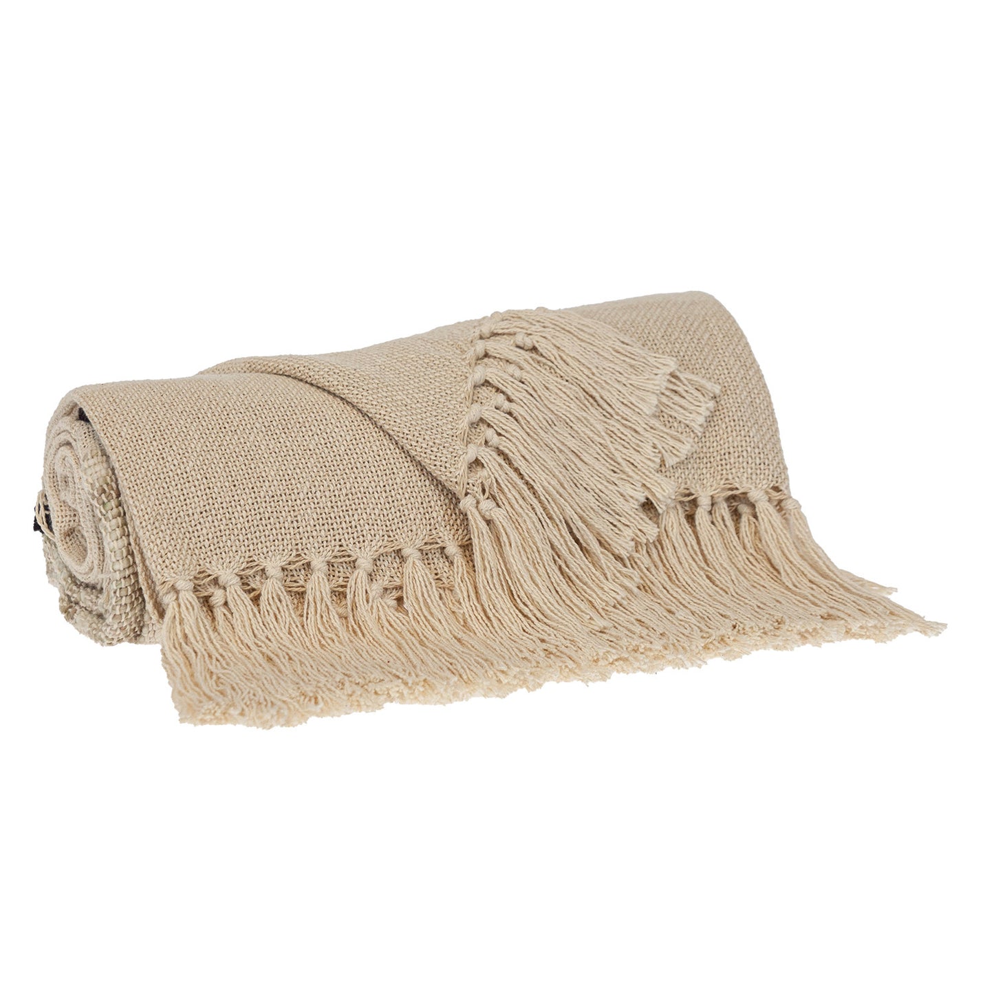 Beige Woven Cotton Abstract Throw Blanket