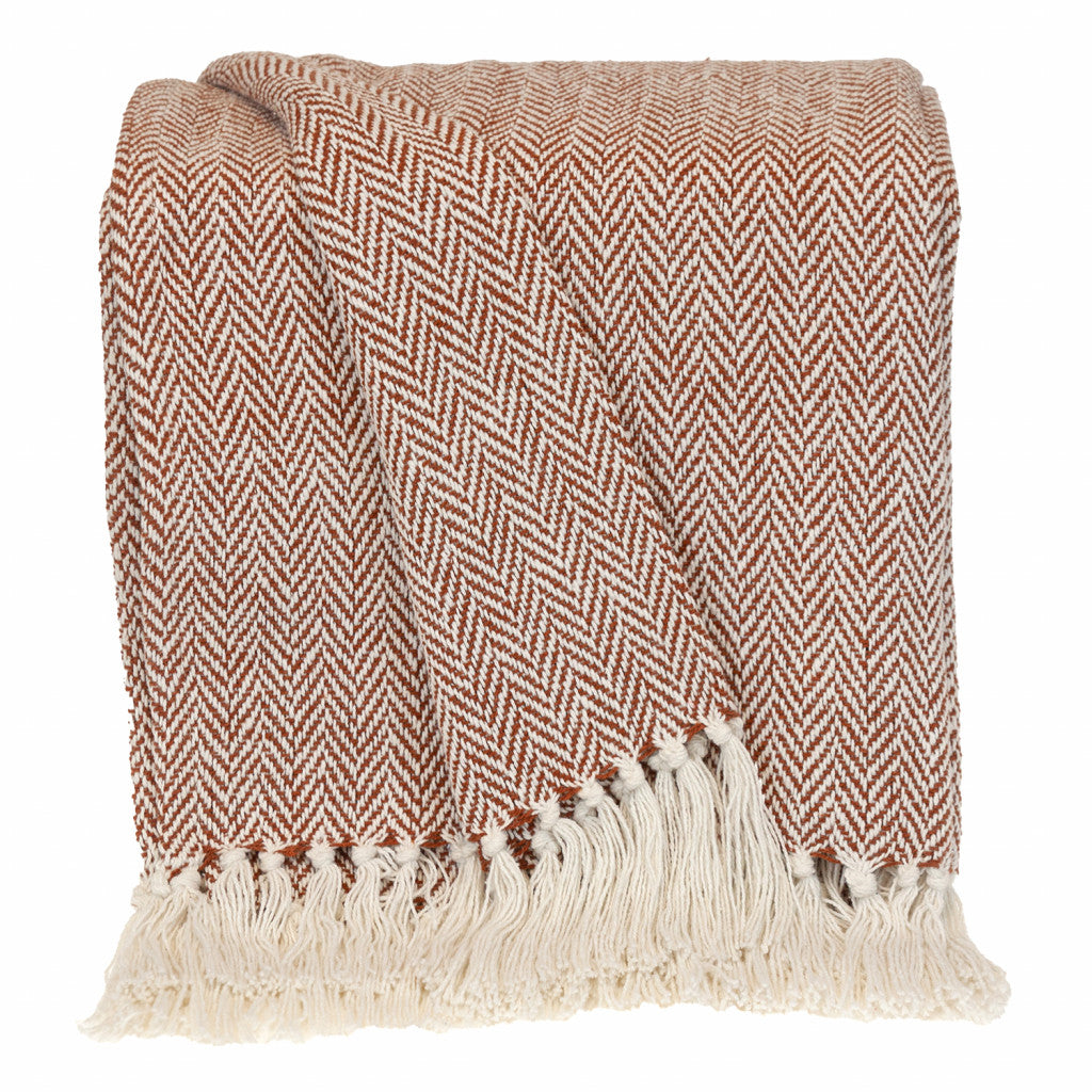 Burnt Orange Woven Cotton Abstract Throw Blanket