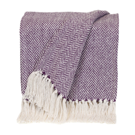 50" X 60" Purple and Ivory Woven Cotton Chevron Throw Blanket with Tassels