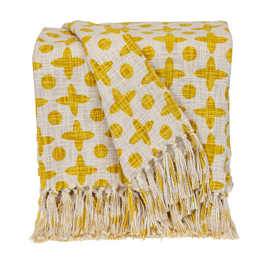 Yellow Woven Cotton Abstract Throw Blanket