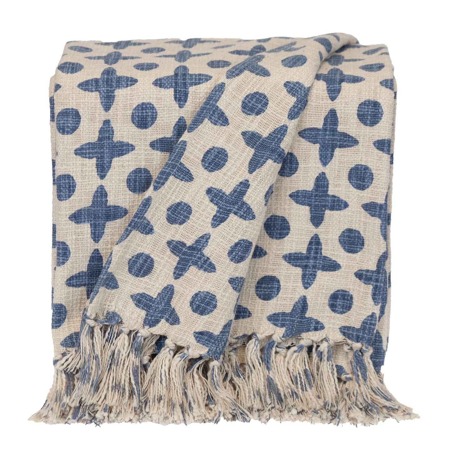 Blue Woven Cotton Abstract Throw Blanket