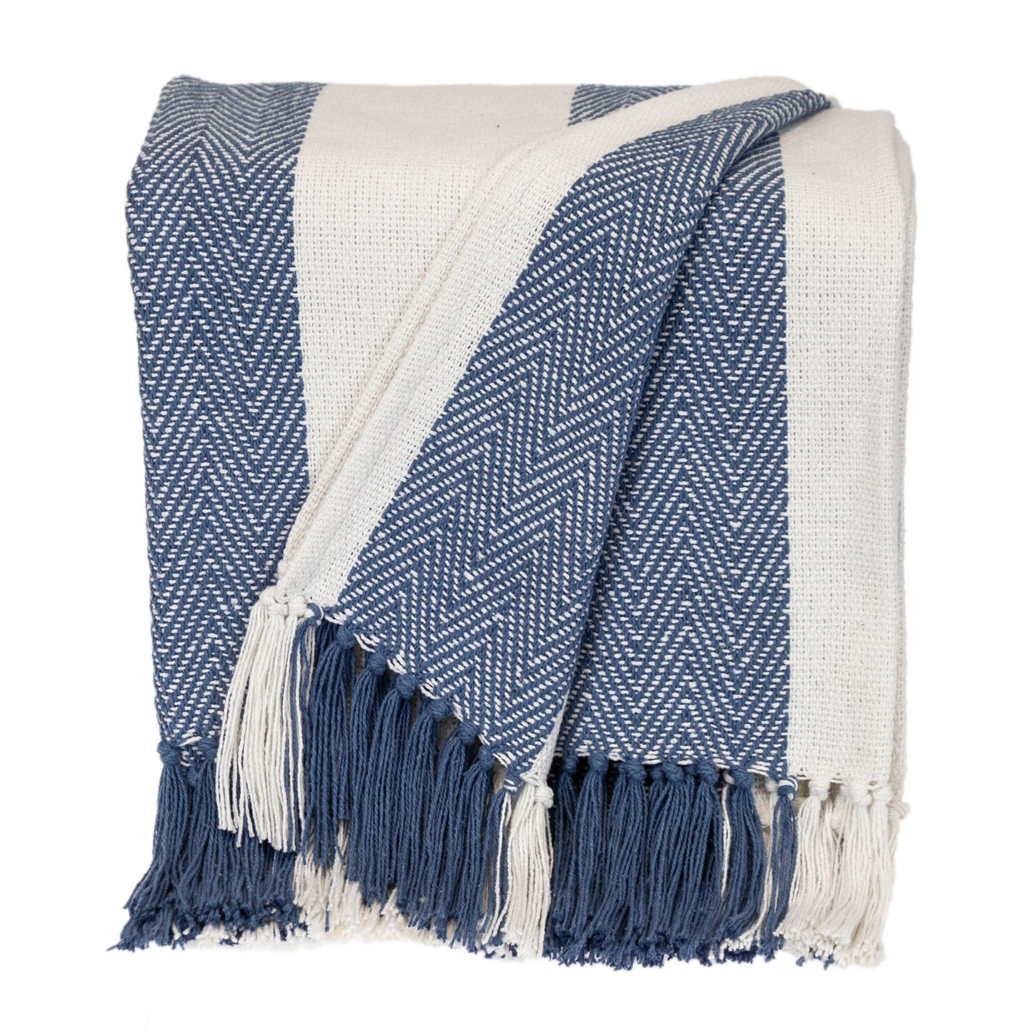 Blue Woven Cotton Striped Throw Blanket