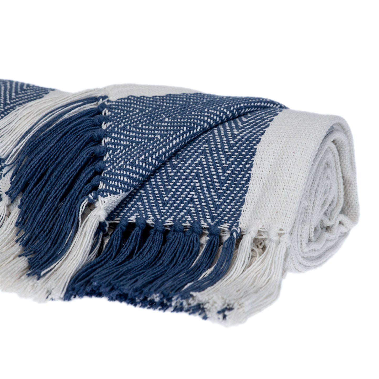 Blue Woven Cotton Striped Throw Blanket
