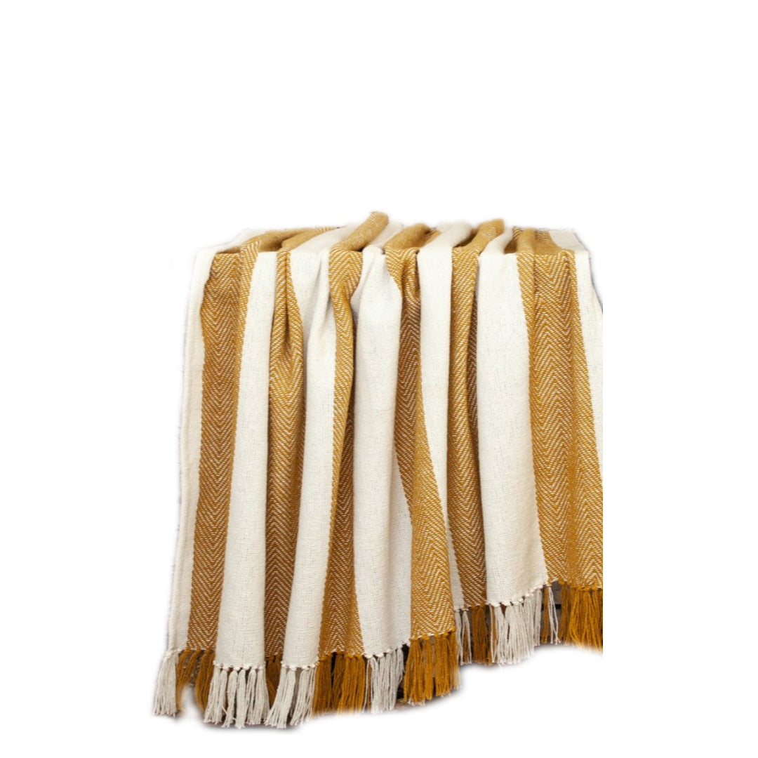 Mustard Woven Cotton Striped Throw Blanket