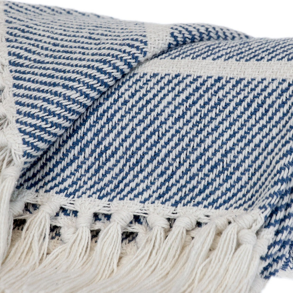 Blue Woven Cotton Striped Throw Blanket