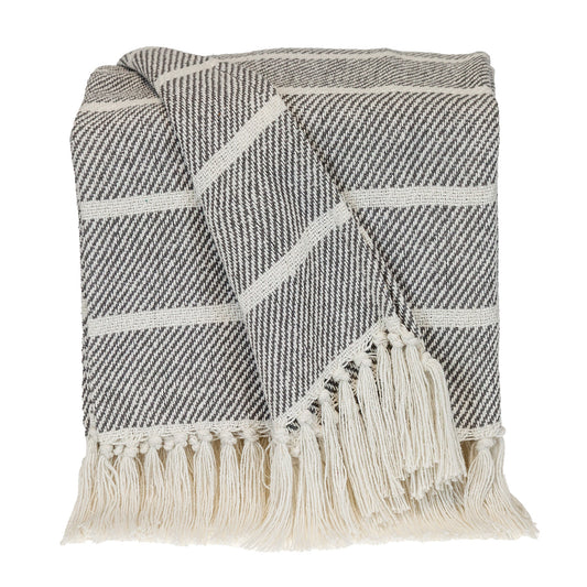 Gray Woven Cotton Striped Throw Blanket