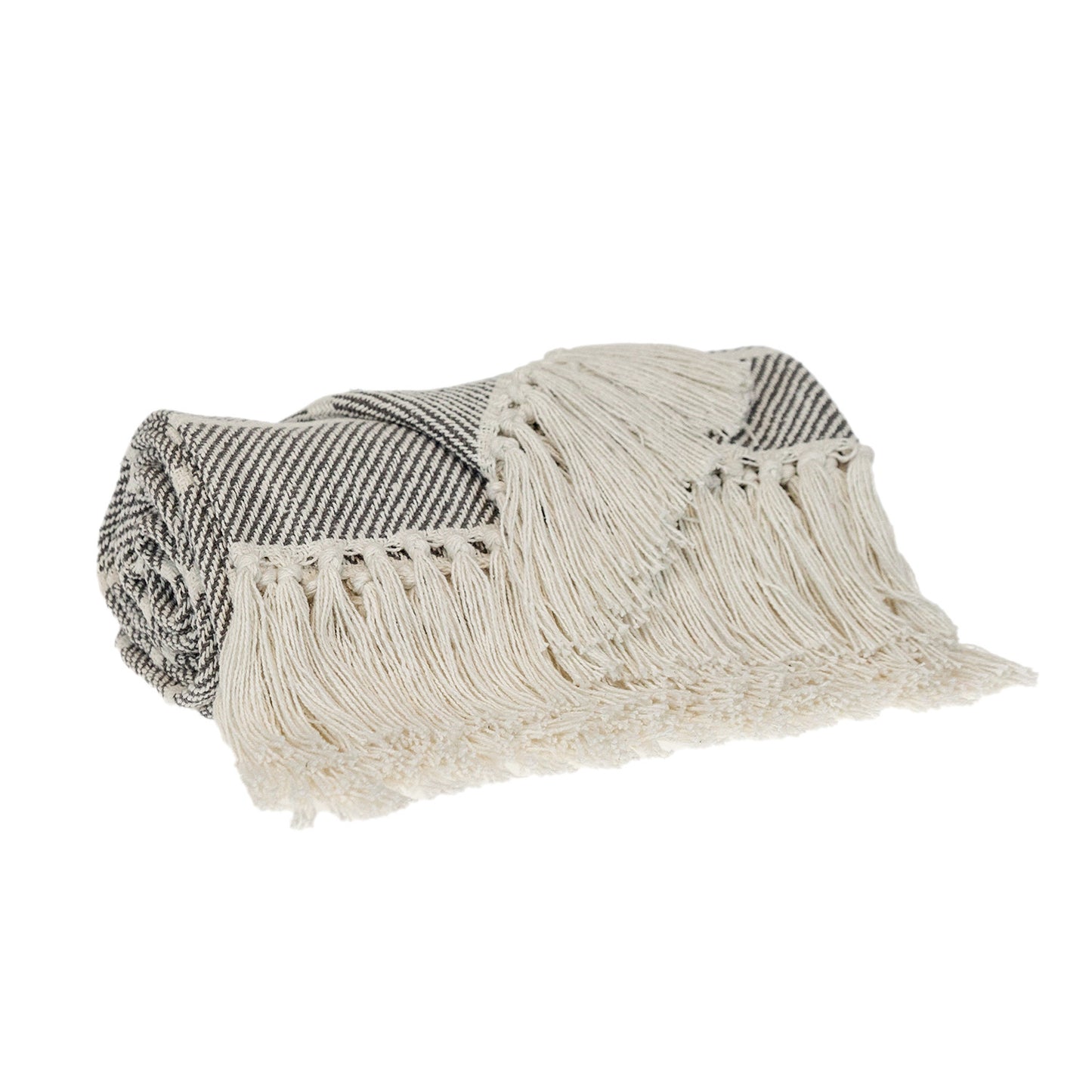 Gray Woven Cotton Striped Throw Blanket