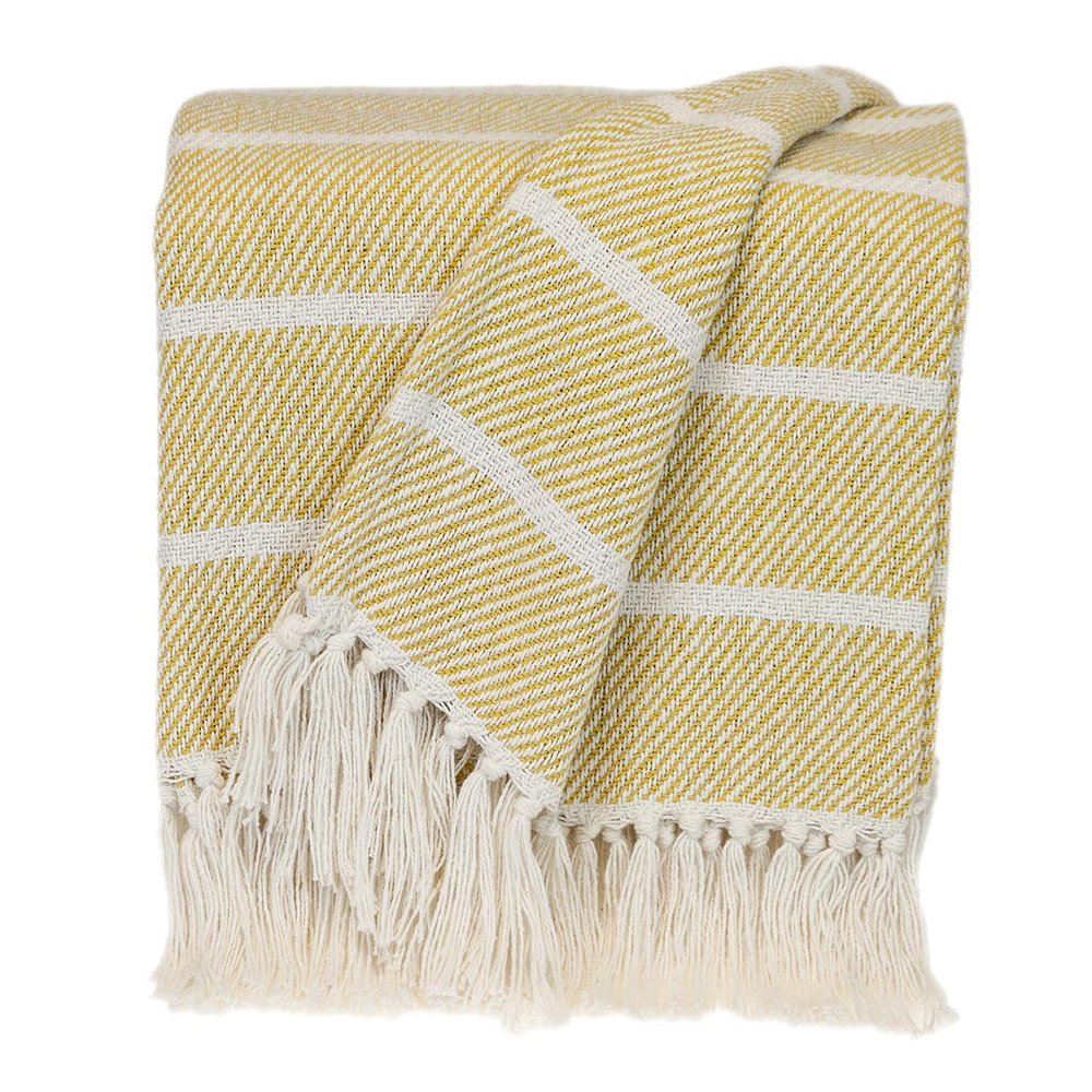 50" X 60" White And Yellow Striped Cotton Woven Throw Blanket