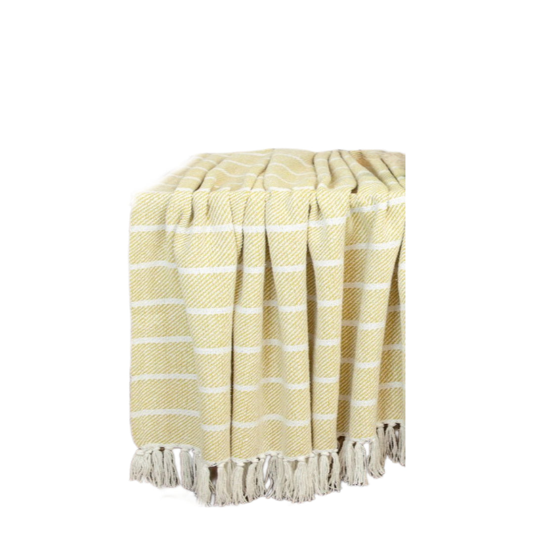 Yellow Woven Cotton Striped Throw Blanket
