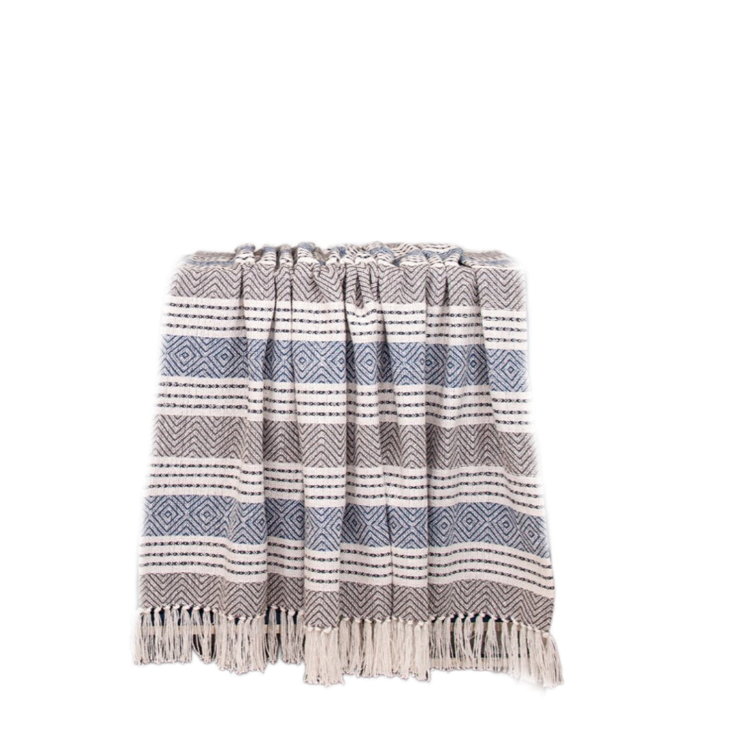 Charcoal Woven Cotton Striped Throw Blanket
