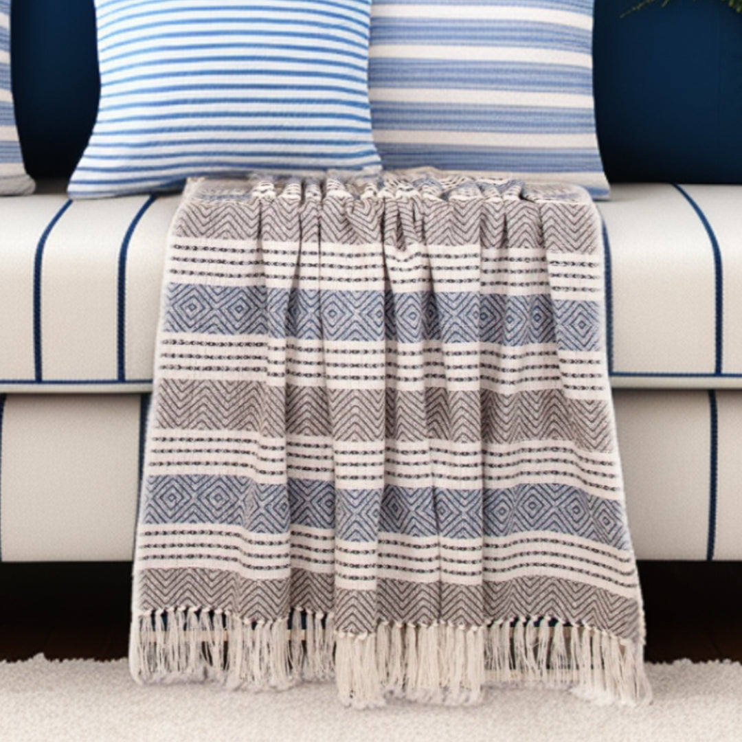 Charcoal Woven Cotton Striped Throw Blanket