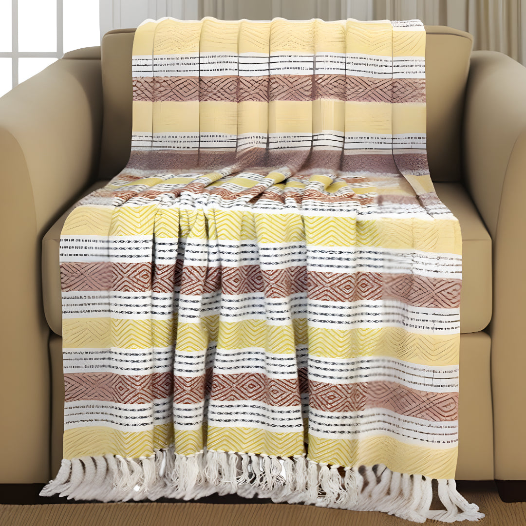 Burnt Orange Woven Cotton Striped Throw Blanket