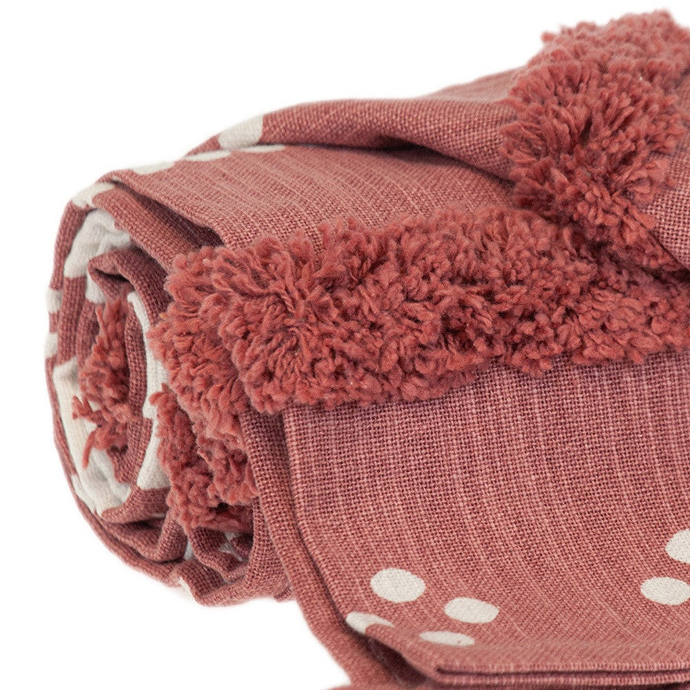 Pink Woven Cotton Striped Throw Blanket