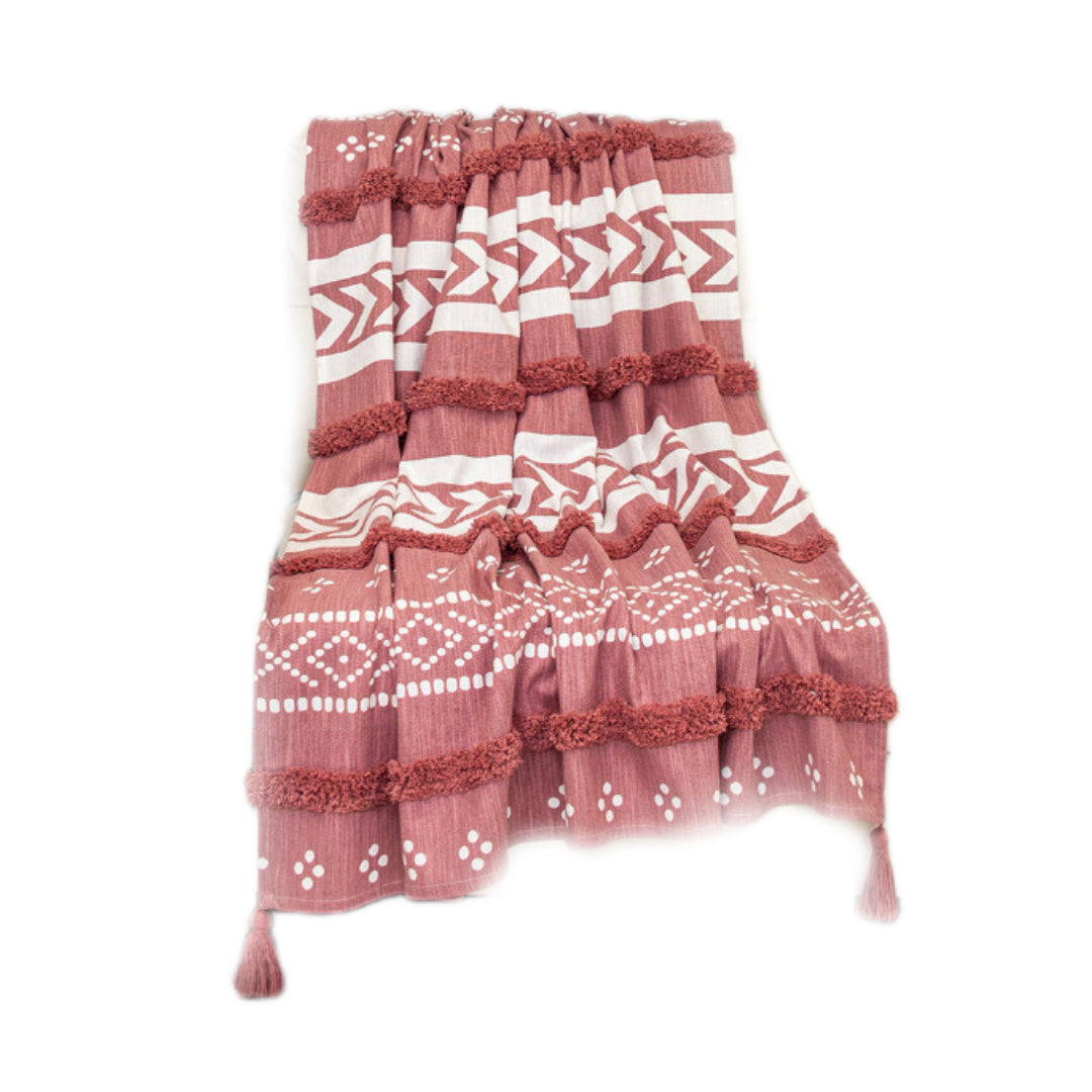Pink Woven Cotton Striped Throw Blanket