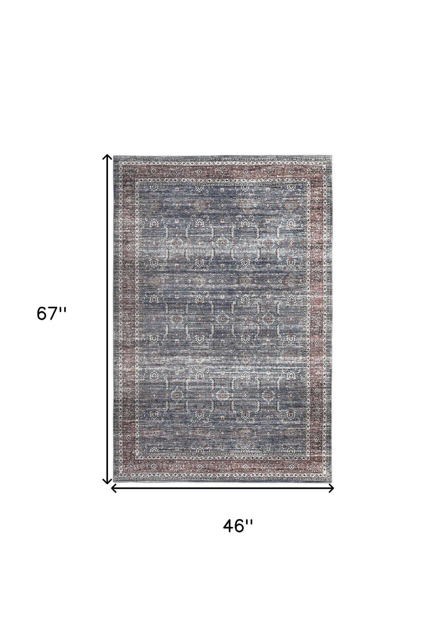 4' X 6' Blue Oriental Distressed Stain Resistant Area Rug