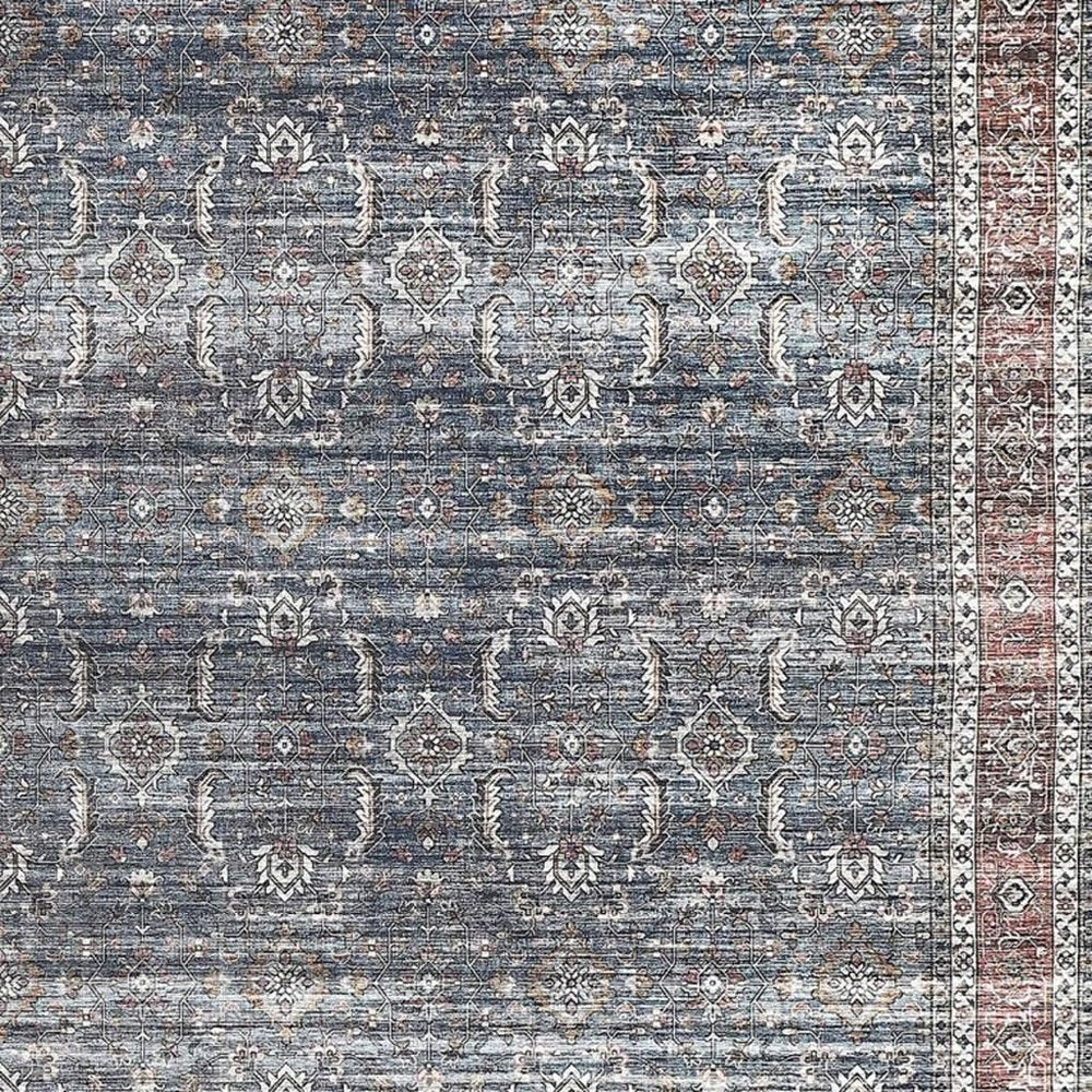 5' X 8' Blue Oriental Distressed Stain Resistant Area Rug