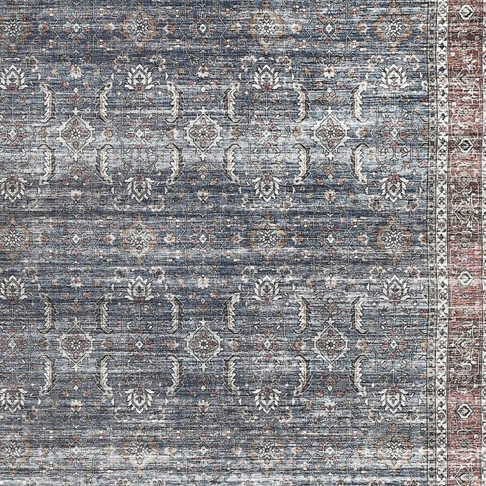5' X 8' Blue Oriental Distressed Stain Resistant Area Rug