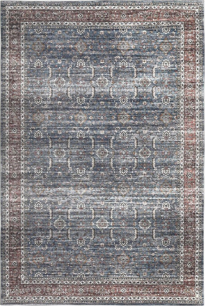 5' X 8' Blue Oriental Distressed Stain Resistant Area Rug