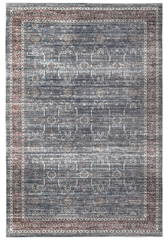 5' X 8' Blue Oriental Distressed Stain Resistant Area Rug