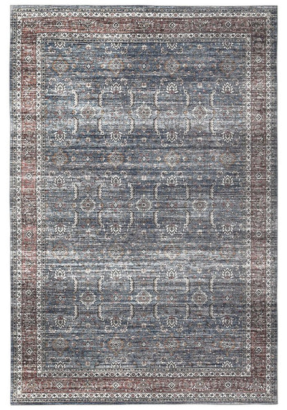 5' X 8' Blue Oriental Distressed Stain Resistant Area Rug