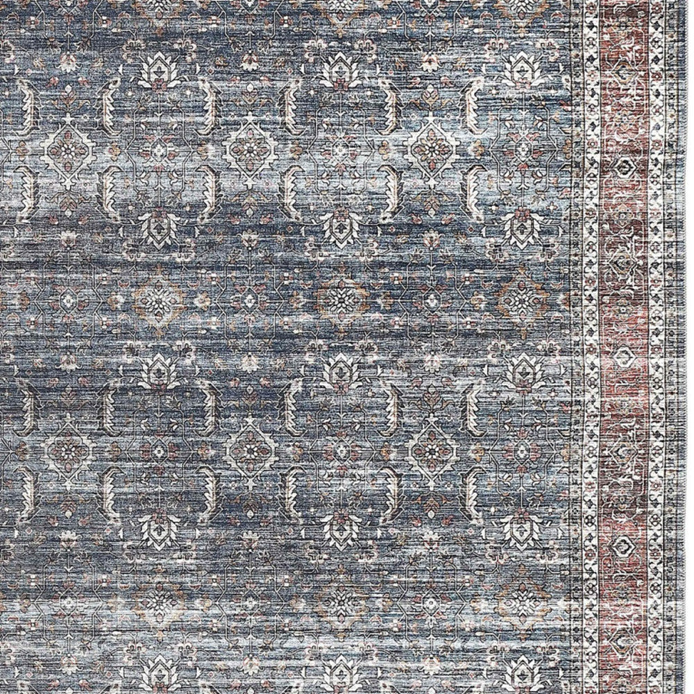 8' X 10' Blue Oriental Distressed Stain Resistant Area Rug
