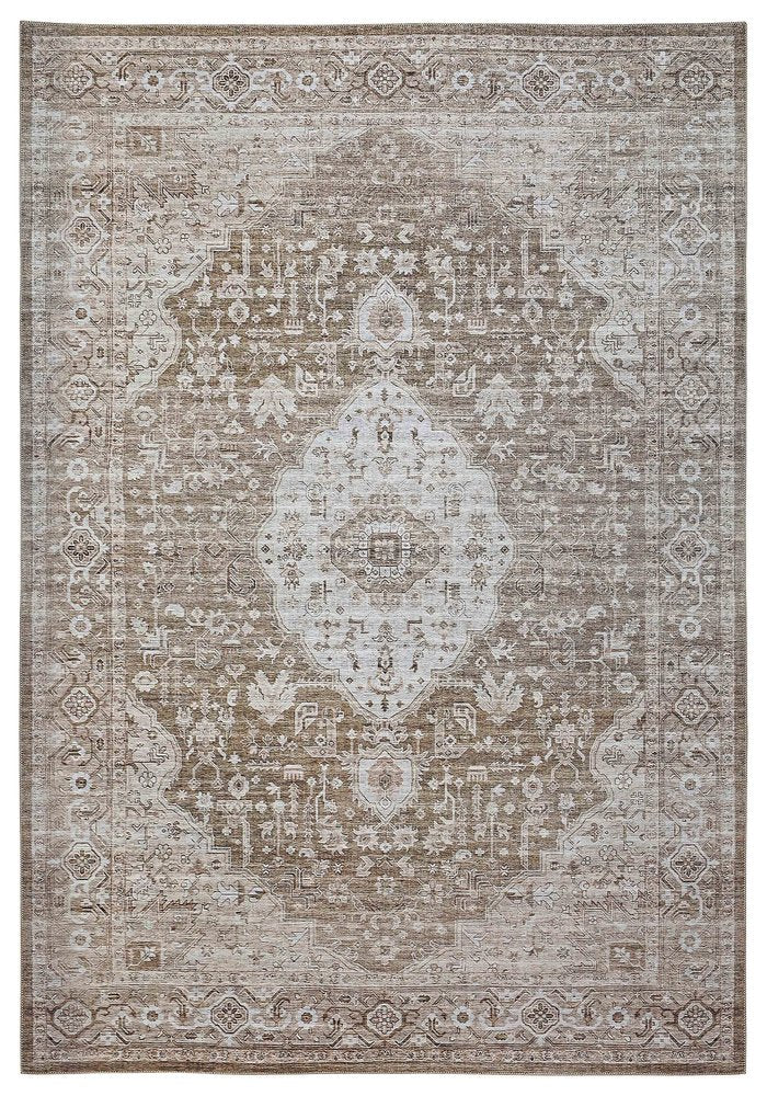 5' X 8' Beige Oriental Power Loom Distressed Stain Resistant Area Rug